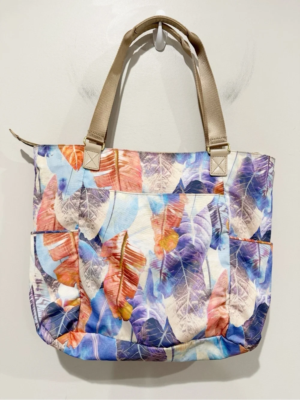 KIPLING Leah Tropical Leaf Print Tote Bag Travel Beachy Coastal